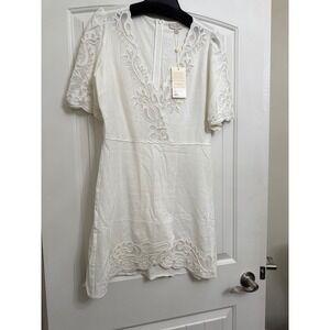 Super‎ Natural by Secret Mission Creme White Linen Lace Blend Dress Size M